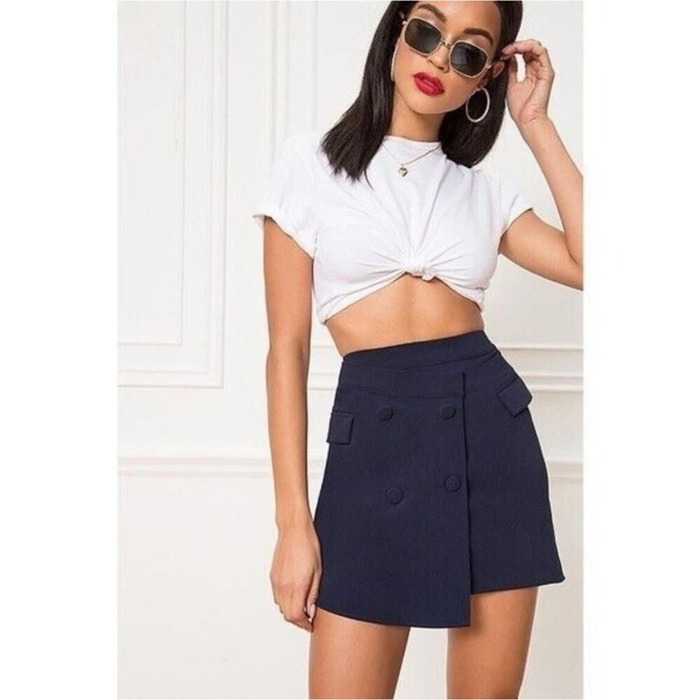Superdown Lizette Double‎ Breasted Mini Skirt Women's Size M Blue Dark Academia